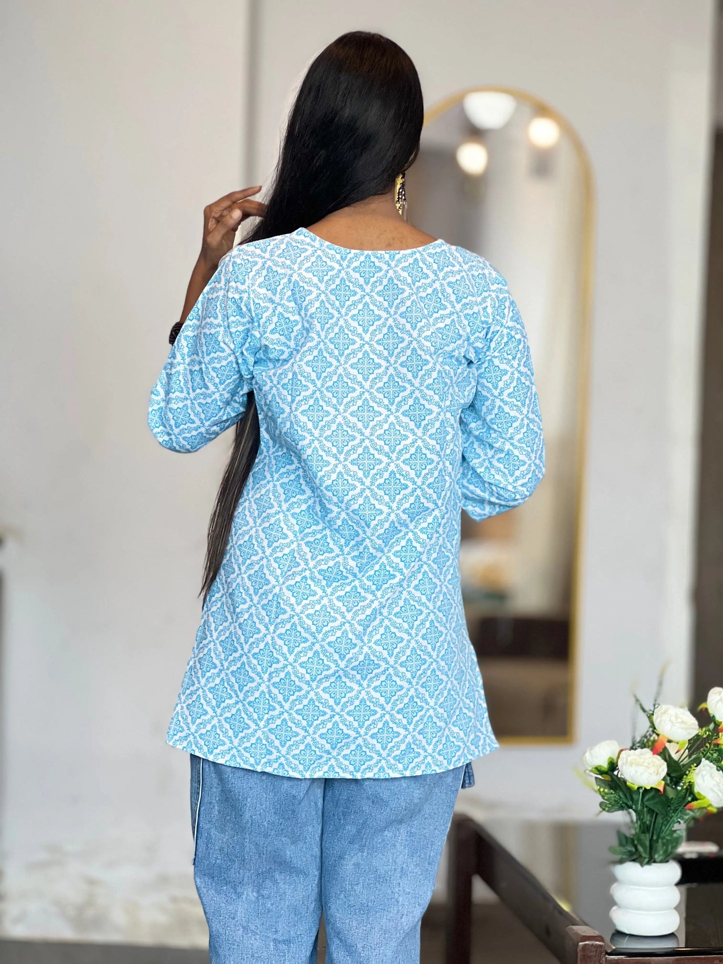 Kurti Wale Women's Light Blue Cotton Printed Kurti – Soft & Stylish Daily Wear | Comfortable & Affordable Fashion Kurti Wale