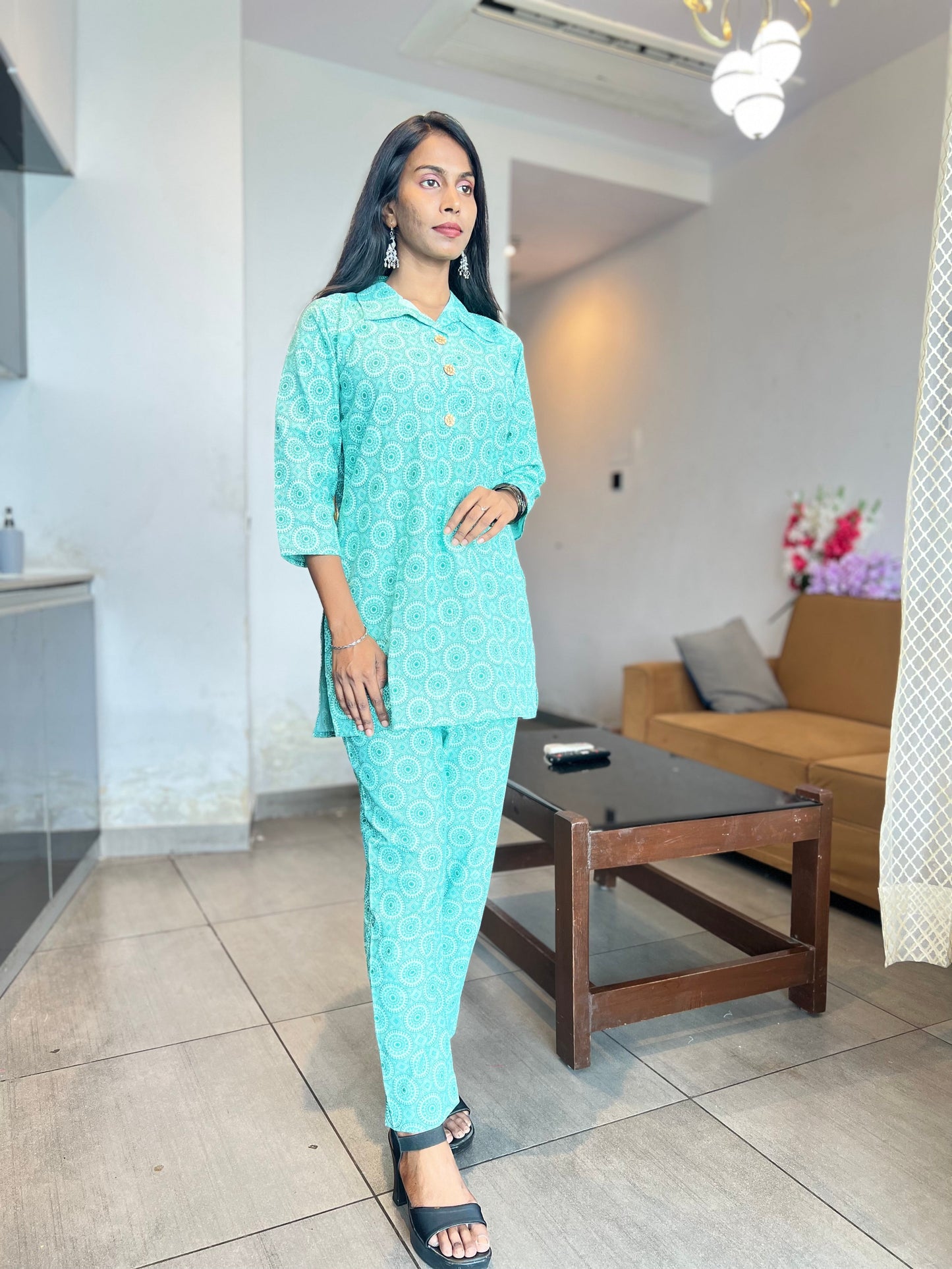 Kurti Wale Women's Cotton Co-ord Set – Green Printed Kurta with Pants | Comfortable & Affordable Daily Wear Kurti Wale