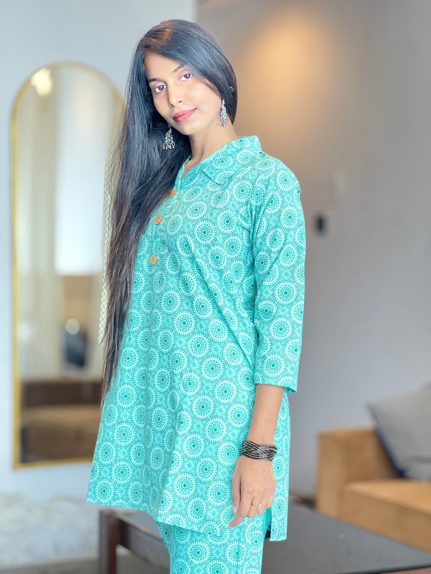Kurti Wale Women's Cotton Co-ord Set – Green Printed Kurta with Pants | Comfortable & Affordable Daily Wear Kurti Wale