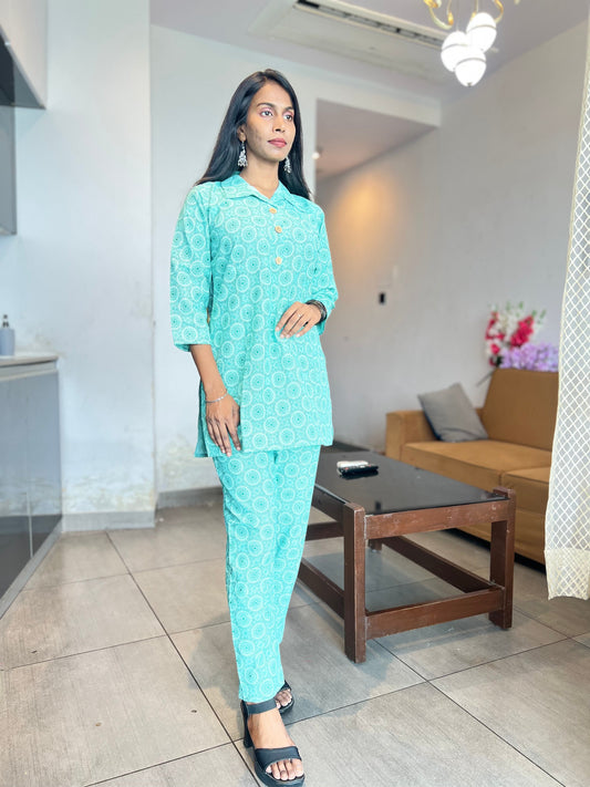 Kurti Wale Women's Cotton Co-ord Set – Green Printed Kurta with Pants | Comfortable & Affordable Daily Wear Kurti Wale